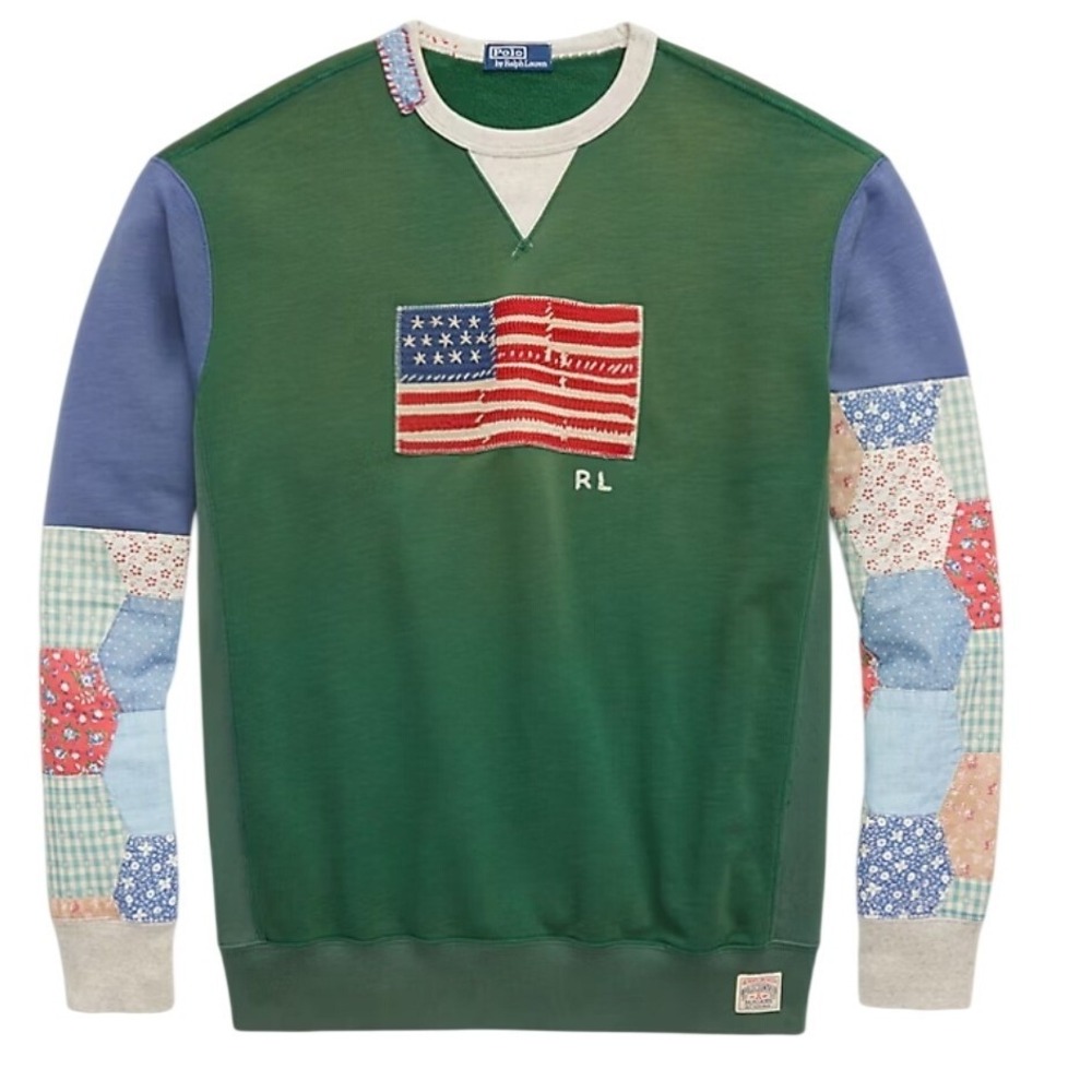 Polo Country Ralph Lauren Flag Patchwork Authentic Dry Goods Sweatshirt Rare XL